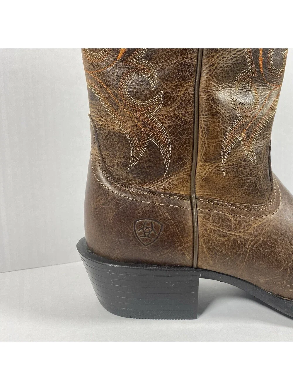 Ariat Men's Square Toe Western Boots 4LR Size 8.5 D, Brown Leather, Embroidered